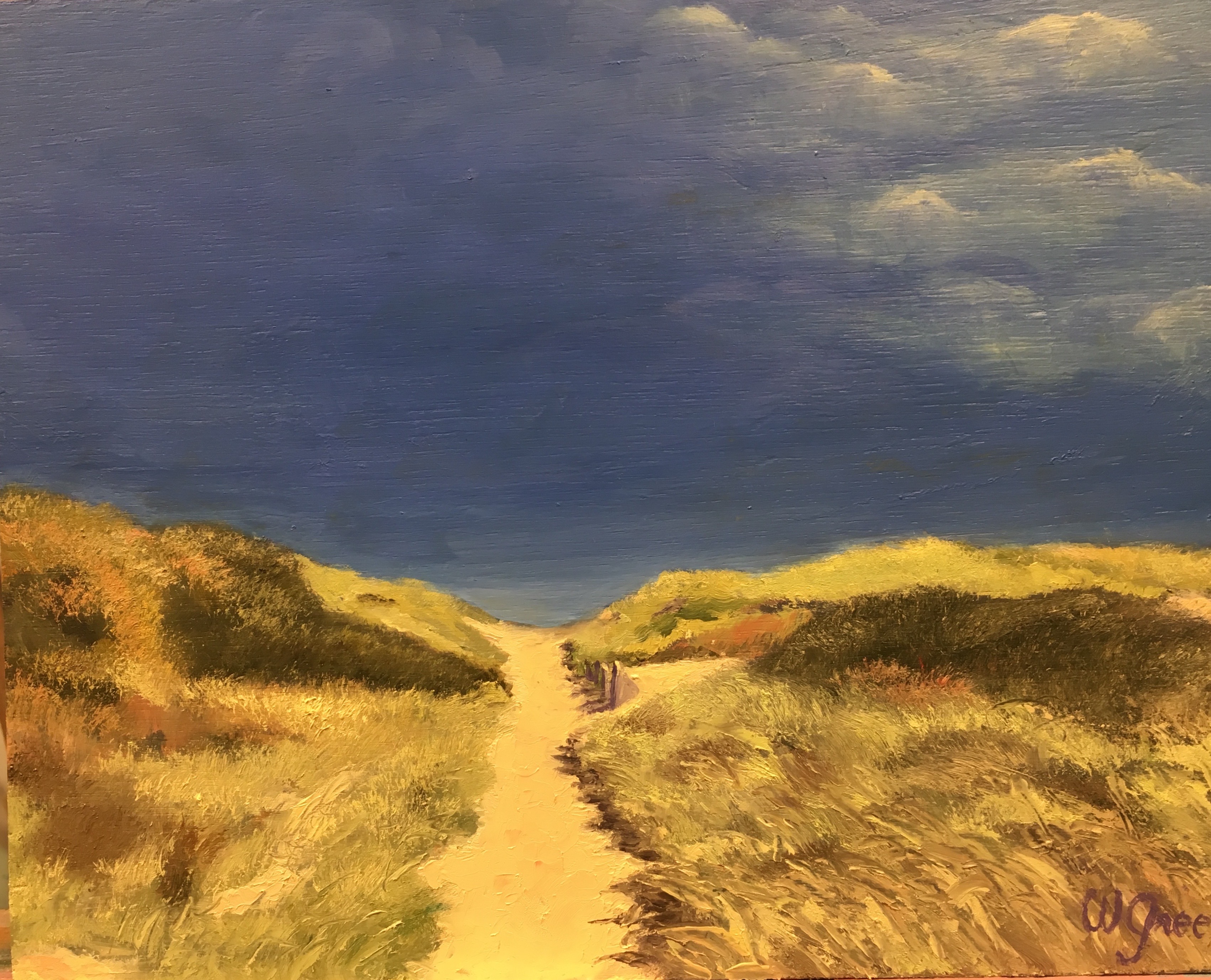 Blue Blue Day, Path to Ballston Beach — landscape painting by Warren F Green
