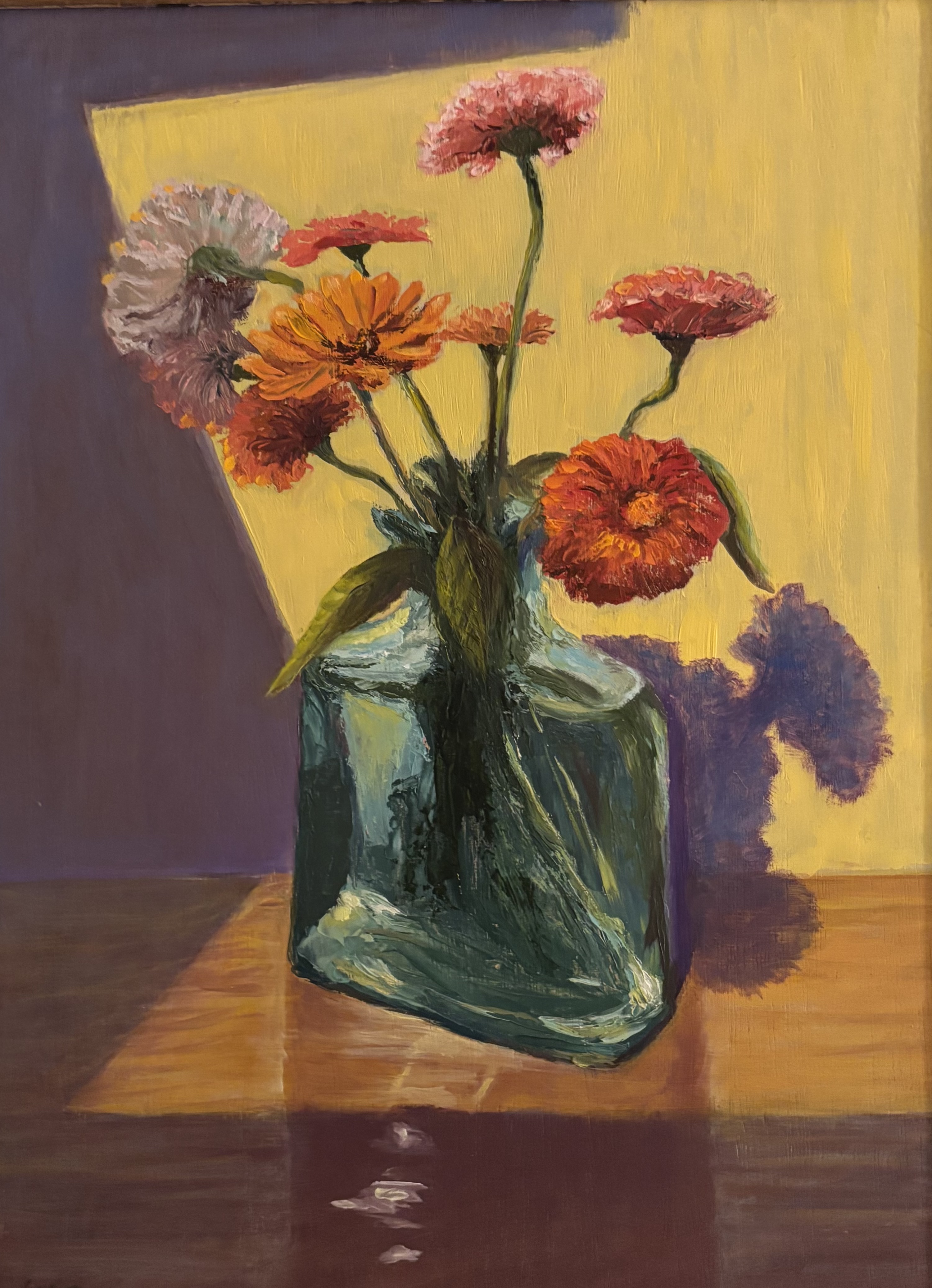 Shadow of Zinnias on My Table — painting by Warren F Green