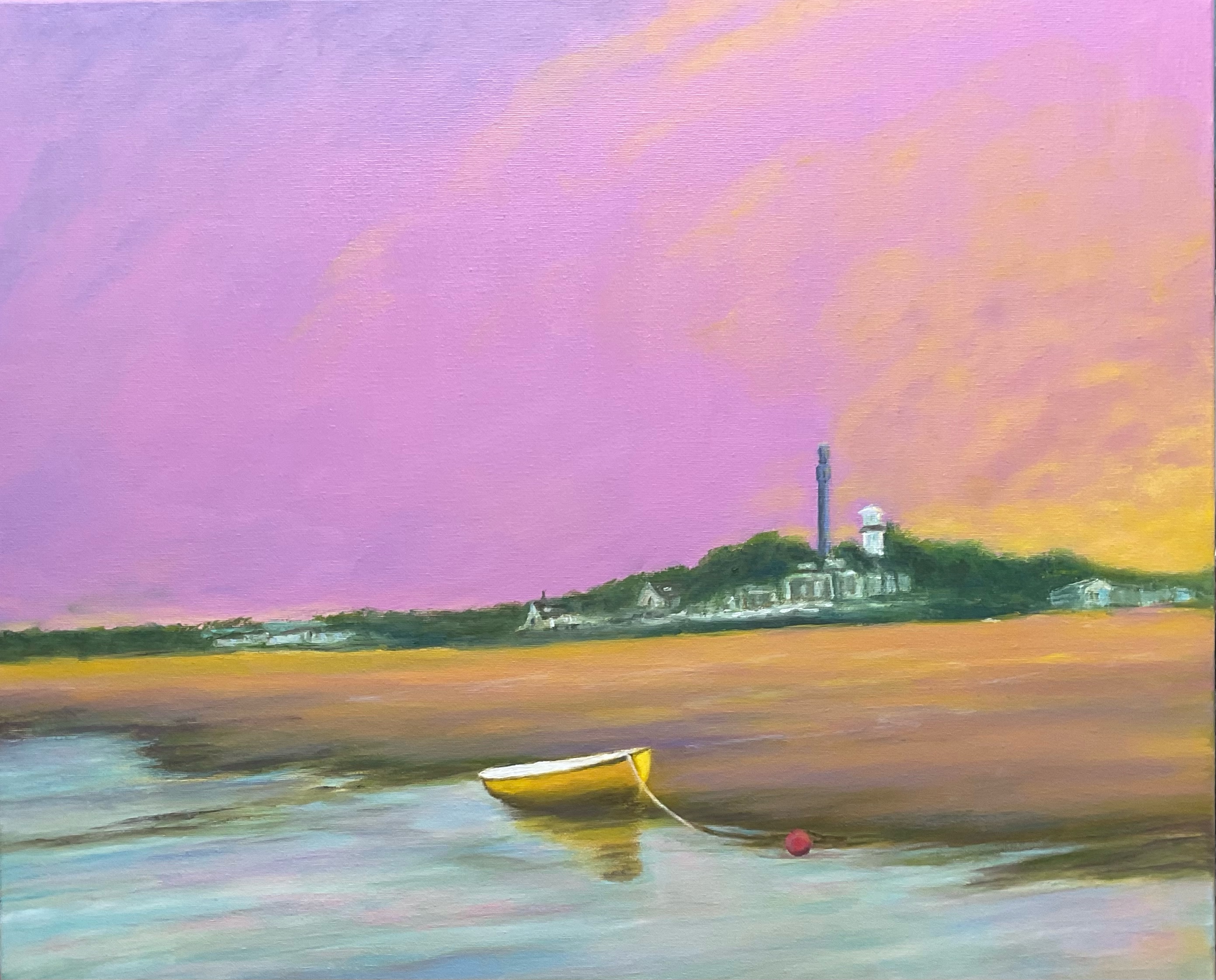 Sun Setting into Fog — atmospheric oil landscape painting by Warren F Green