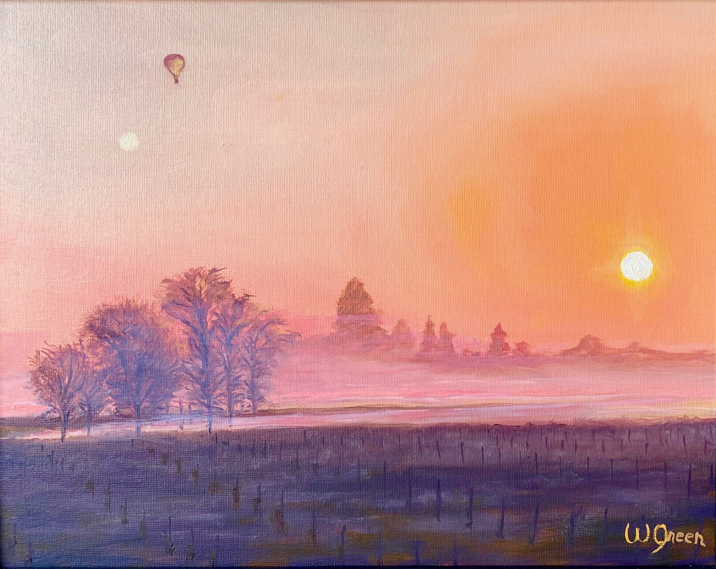 Vineyard Sunrise in Winter — landscape painting by Warren F Green